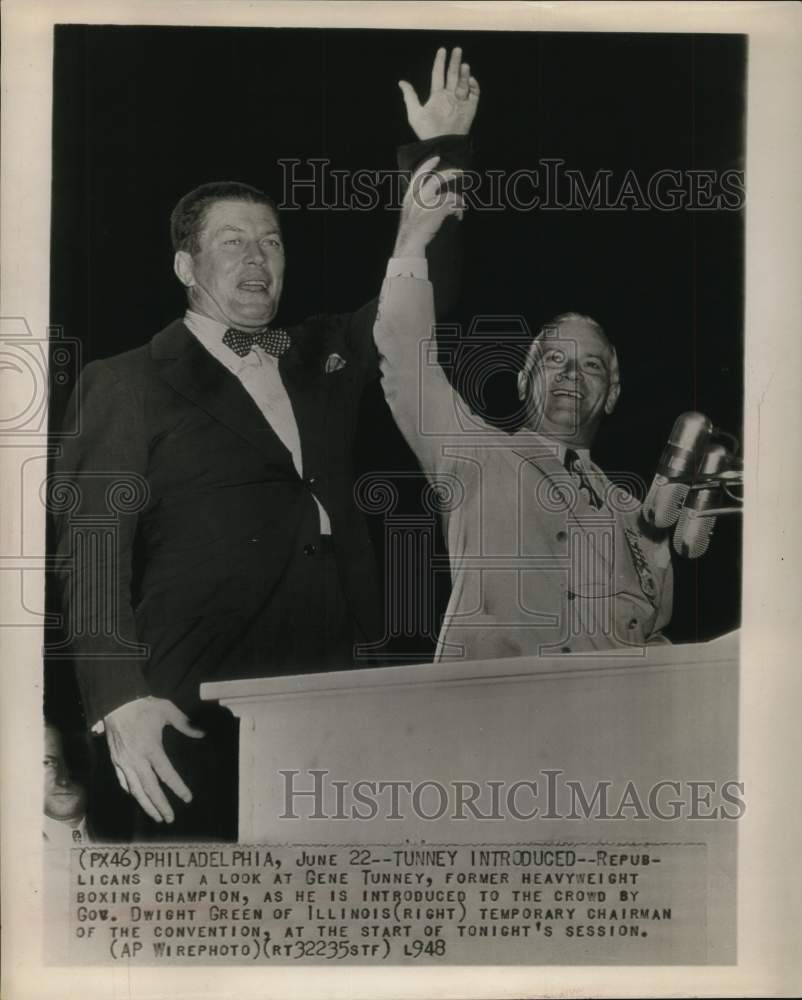 1948 Press Photo Retired Heavyweight Boxing Champion Gene Tunney &amp; IL Governor- Historic Images