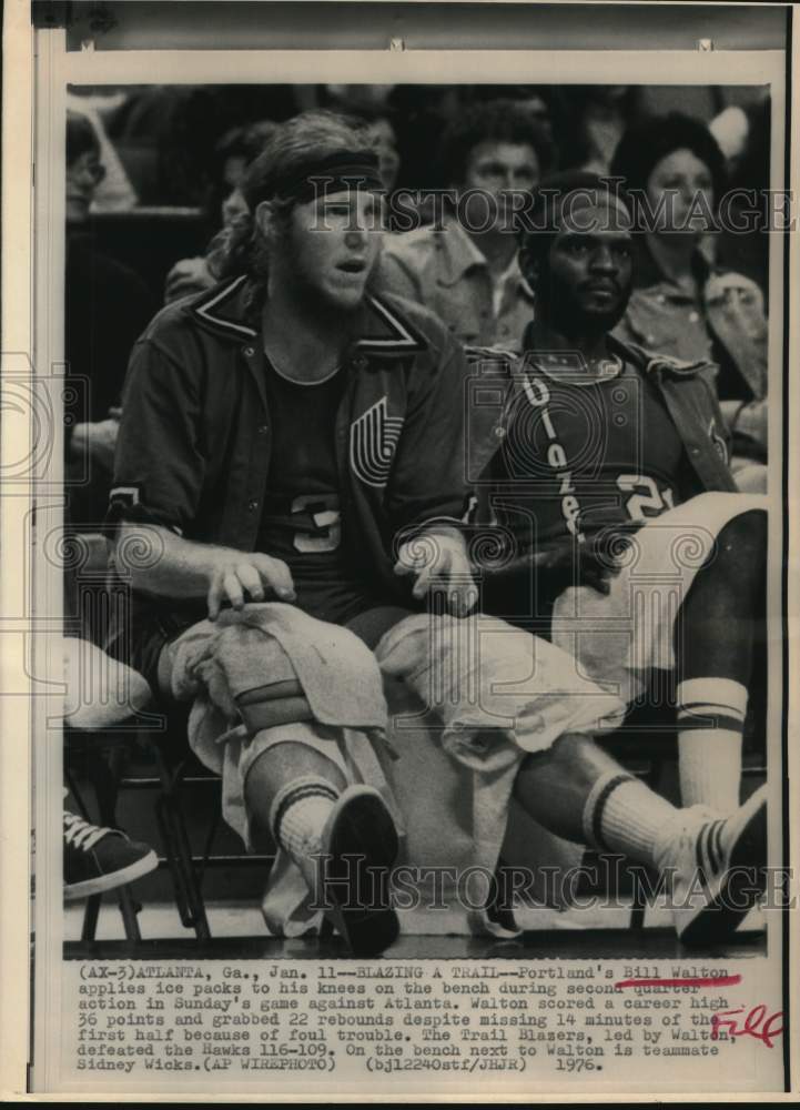 1976 Press Photo Bill Walton of Portland Trail Blazers, Atlanta Basketball Game- Historic Images