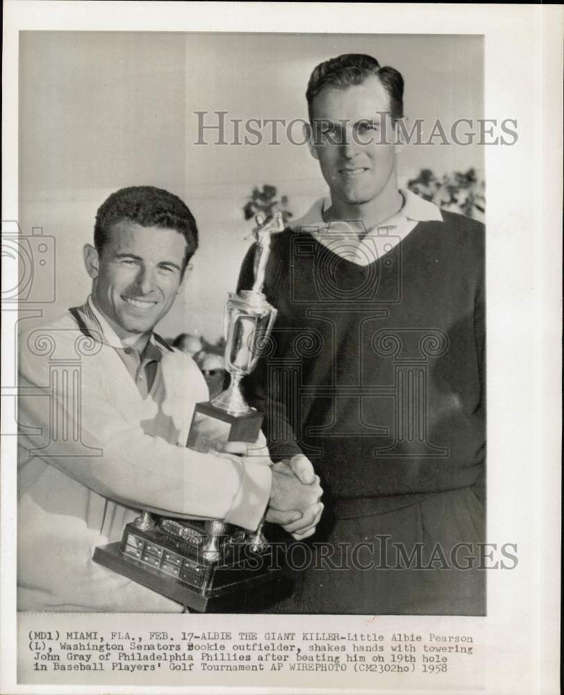 1958 Press Photo Baseball players Albie Pearson and John Gray in FL golf tourney - Historic Images