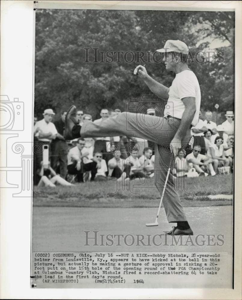 1964 Press Photo Bobby Nichols gestures after putt at Ohio golf tournament - Historic Images