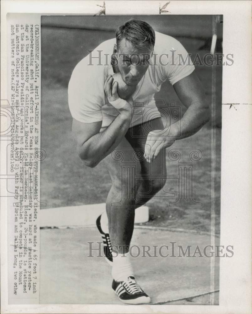 1960 Press Photo Shot putter Bill Nieder works out at Berkeley, California- Historic Images