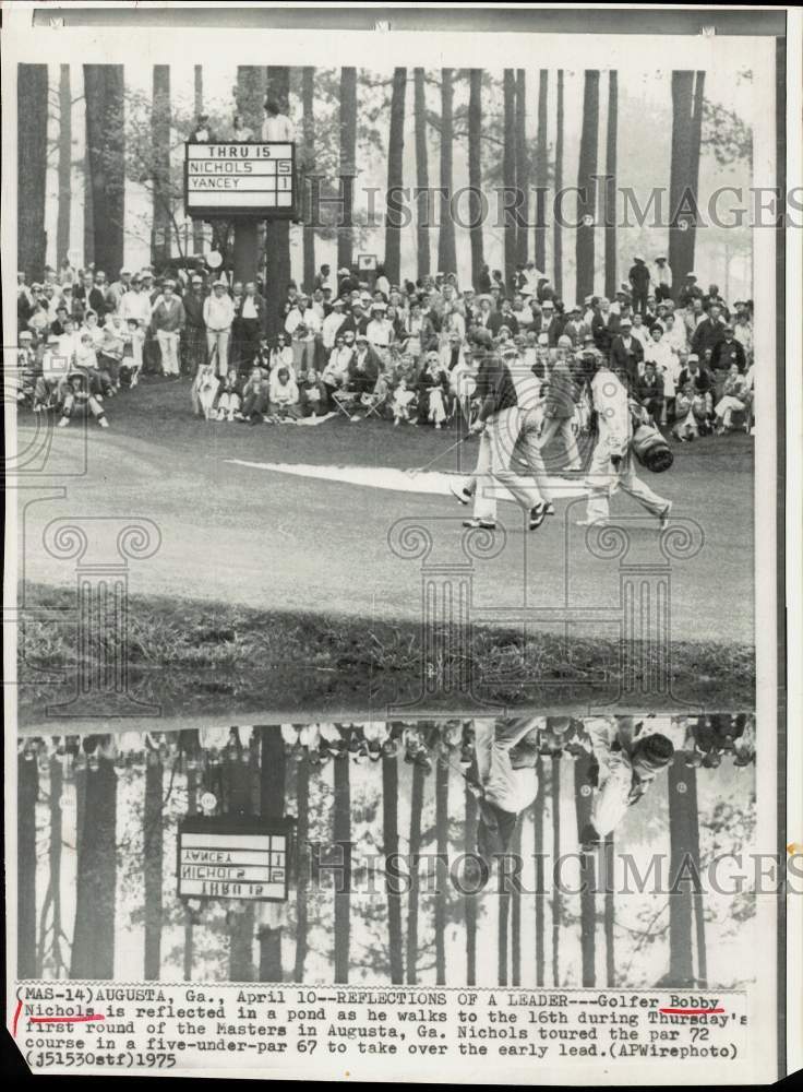 1975 Press Photo Bobby Nichols is reflected in pond on Georgia golf course- Historic Images