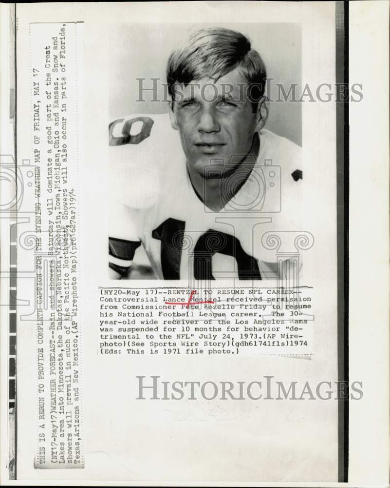 1974 Press Photo L.A. Rams football player, Lance Rentzel suspension lifted- Historic Images