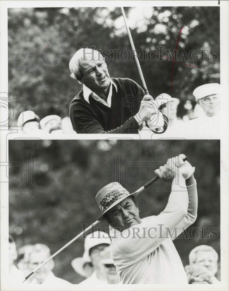 1982 Press Photo Golf Legends Arnold Palmer, Sam Snead featured in NBC special - Historic Images