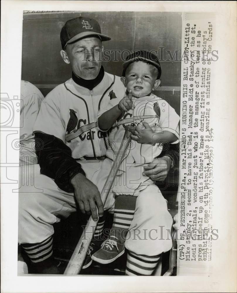 1954 Press Photo Cardinals baseball manager Eddie Stanky with son Mike in FL- Historic Images