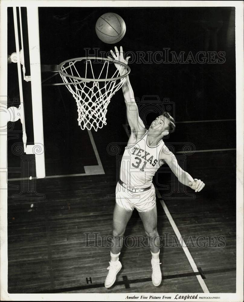 1959 Press Photo Gib Ford, University of Texas basketball player, goes for shot - Historic Images