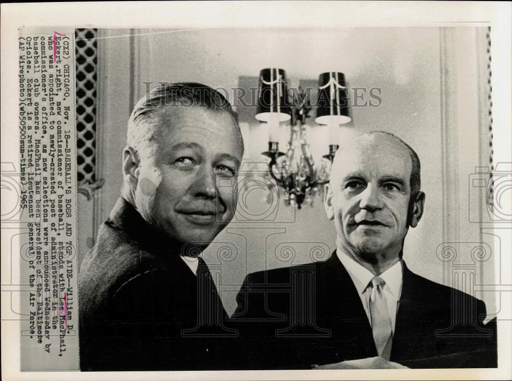 1965 Press Photo William D. Eckert, new baseball commissioner with Lee MacPhail - Historic Images