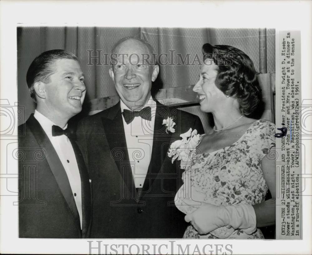 1961 Press Photo Dwight Eisenhower poses with Senator and Mrs. John Tower in DC- Historic Images