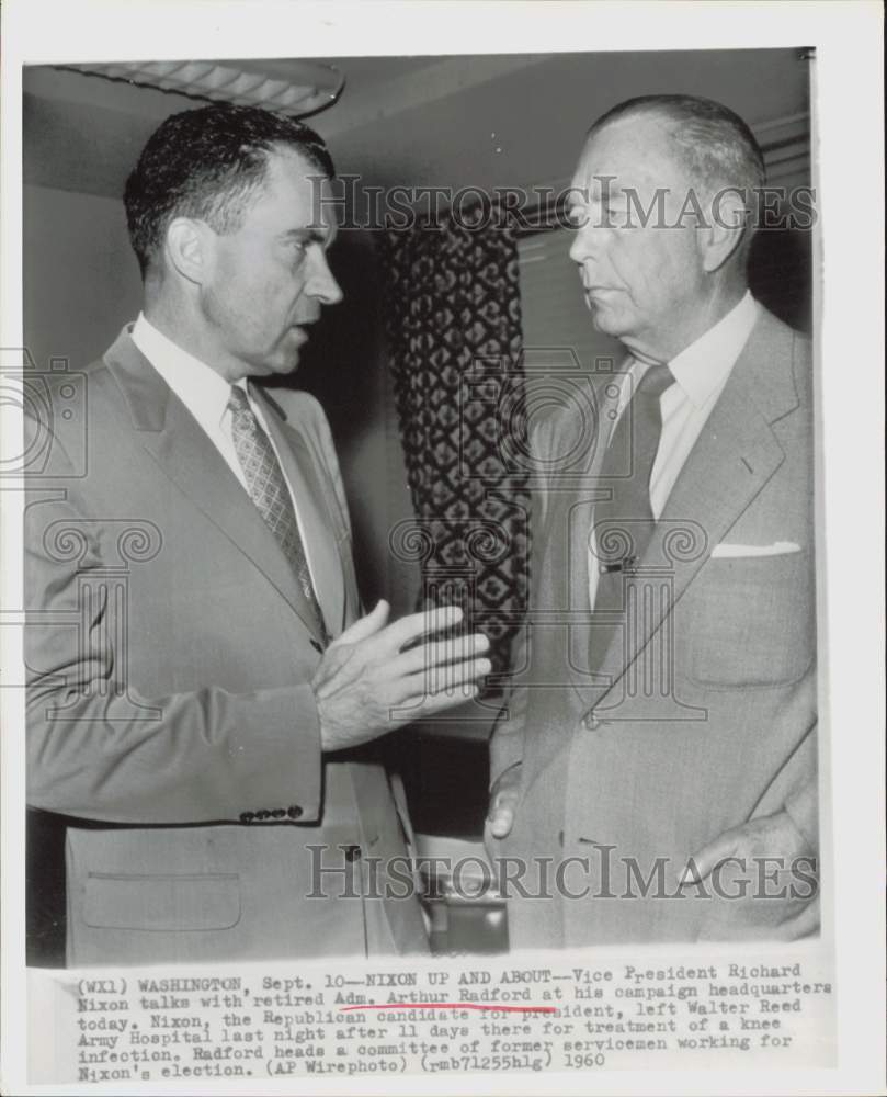 1960 Press Photo Richard Nixon and Admiral Arthur Radford confer in Washington.- Historic Images