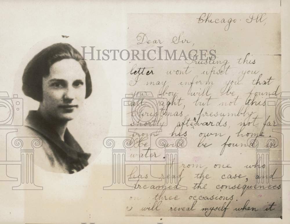 1923 Press Photo Witness Phyllis Trojan and &quot;conscience letter&quot; in Chicago- Historic Images