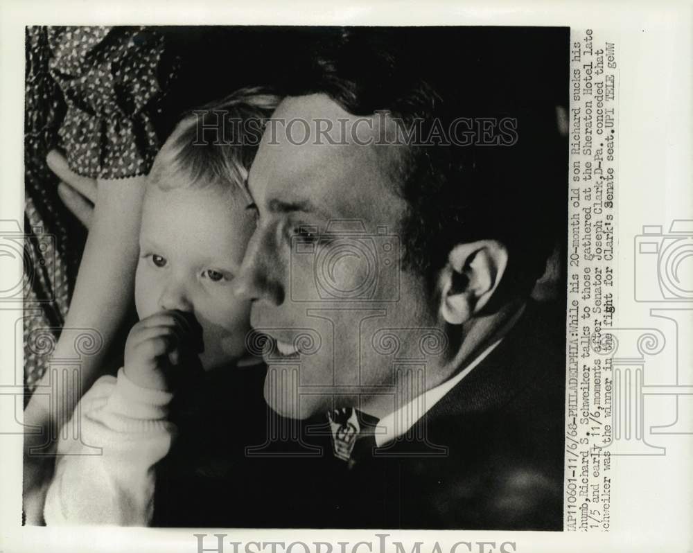 1968 Press Photo Richard Schweiker, with son, speaks to press at Philadelphia- Historic Images