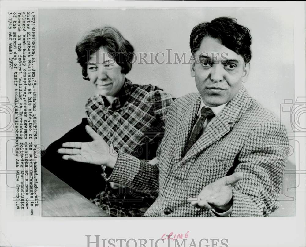 1972 Press Photo Eqbal Ahmad and Sister Elizabeth McAlister at Harrisburg trial- Historic Images