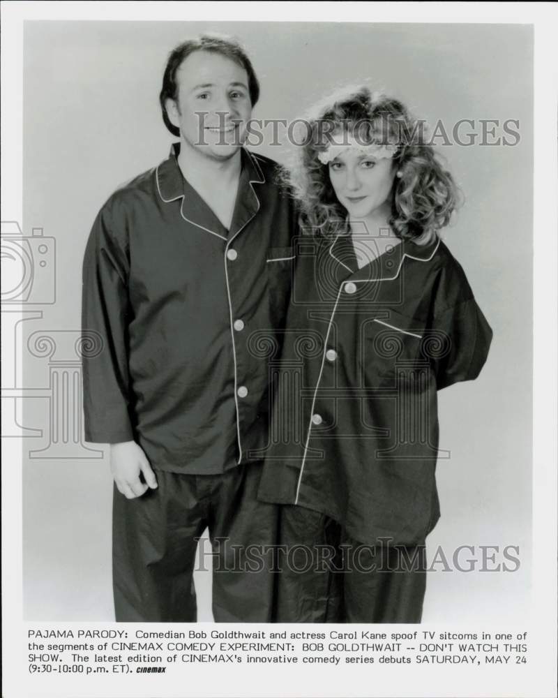 Press Photo Bob Goldthwait and Carol Kane star in a Cinemax spoof. - kfa18487- Historic Images