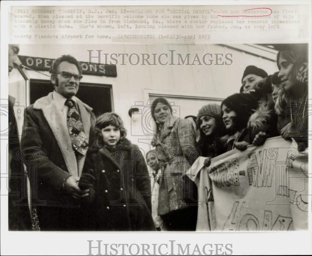 1973 Press Photo Jan Ann Westerink and Father at Airport in Rockaway, New Jersey- Historic Images