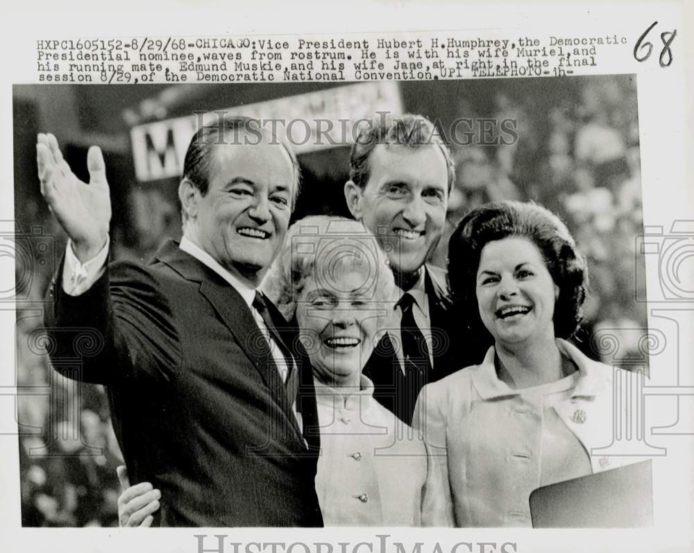 1968 Press Photo Hubert Humphrey and Edmund Muskie campaign with wives, Chicago- Historic Images
