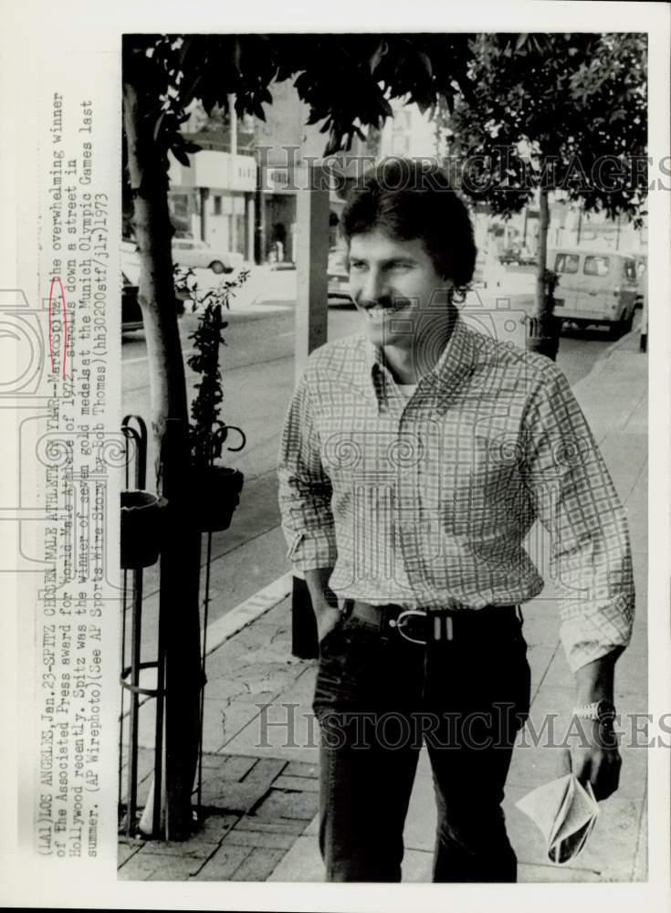 1973 Press Photo Mark Spitz, Associated Press World Male Athlete, Los Angeles- Historic Images