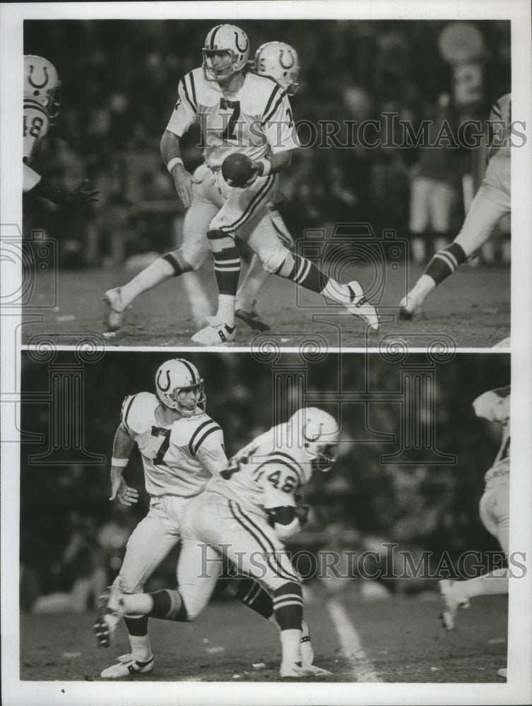 Baltimore Colts quarterback Bert Jones hands the ball off - Historic Images
