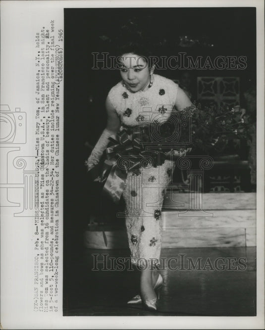 1965 Press Photo Mary Tom, Selected "Miss Chinatown U.S.A." in San Francisco - Historic Images