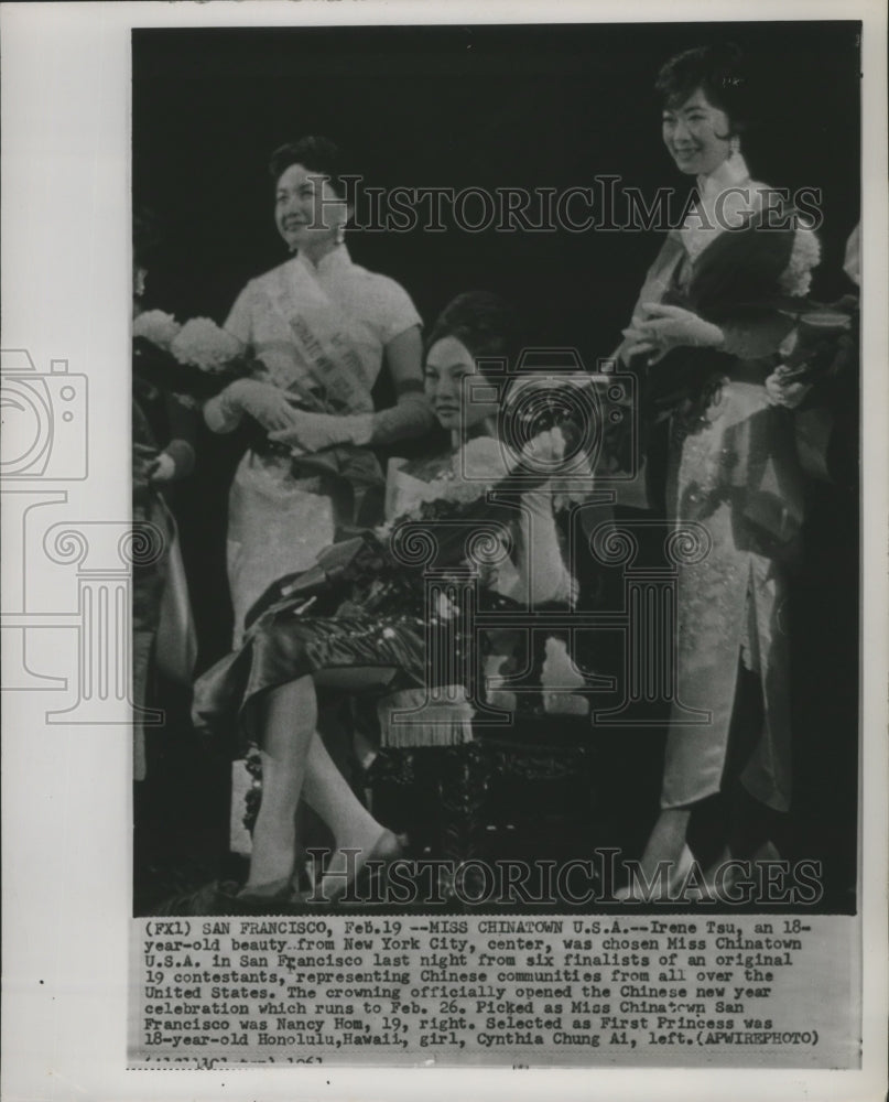 1961 Press Photo Irene Tau, Chosen &quot;Miss Chinatown U.S.A.&quot; in San Francisco - Historic Images