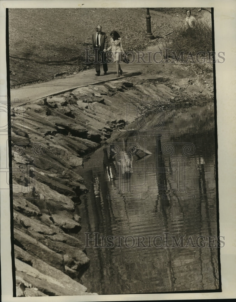 1971 Couple Reflected in Pond, Central Park, New York City - Historic Images