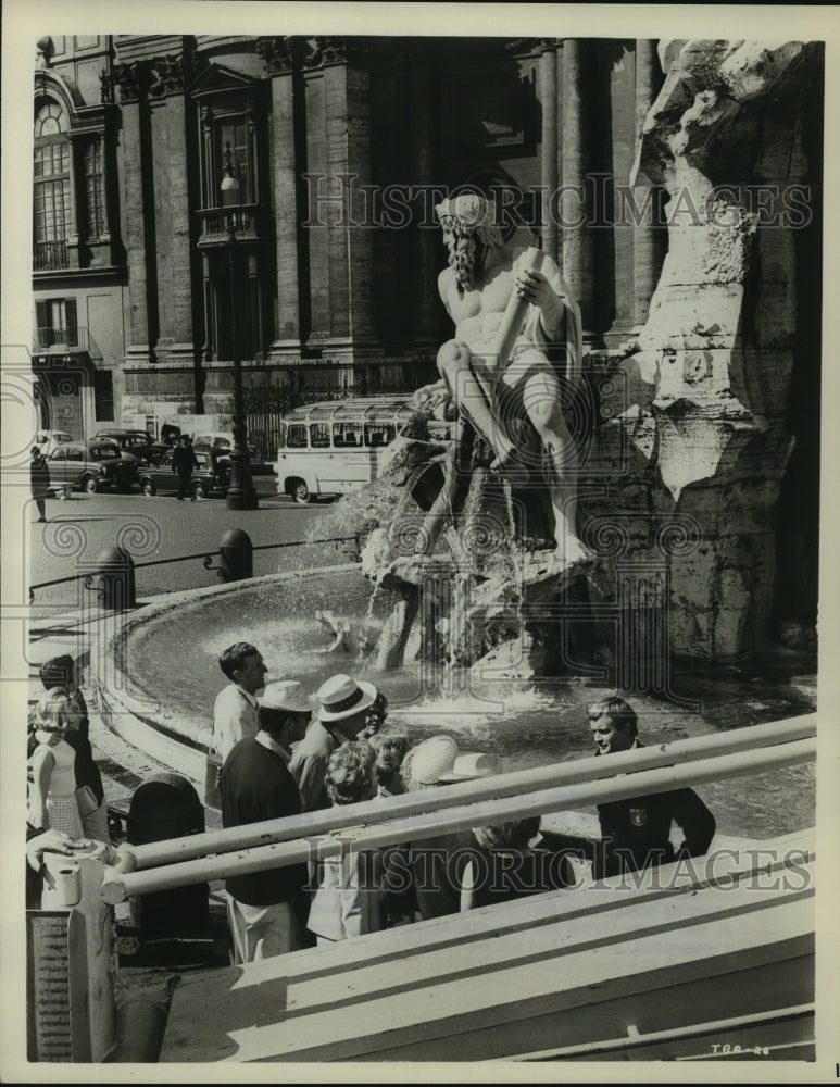 David McCallum at Bernini Fountain, Rome &quot;Three Bites of the Apple&quot; - Historic Images