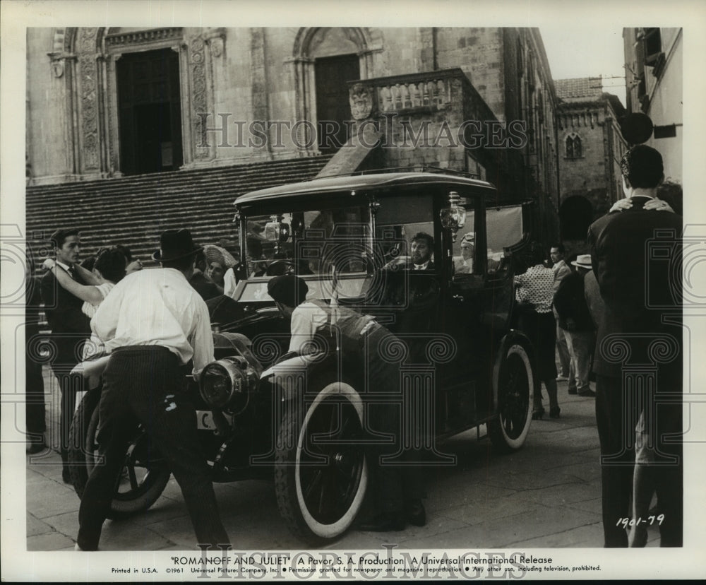 1961 Peter Ustinov in Concordian Limousine in &quot;Romanoff and Juliet&quot; - Historic Images