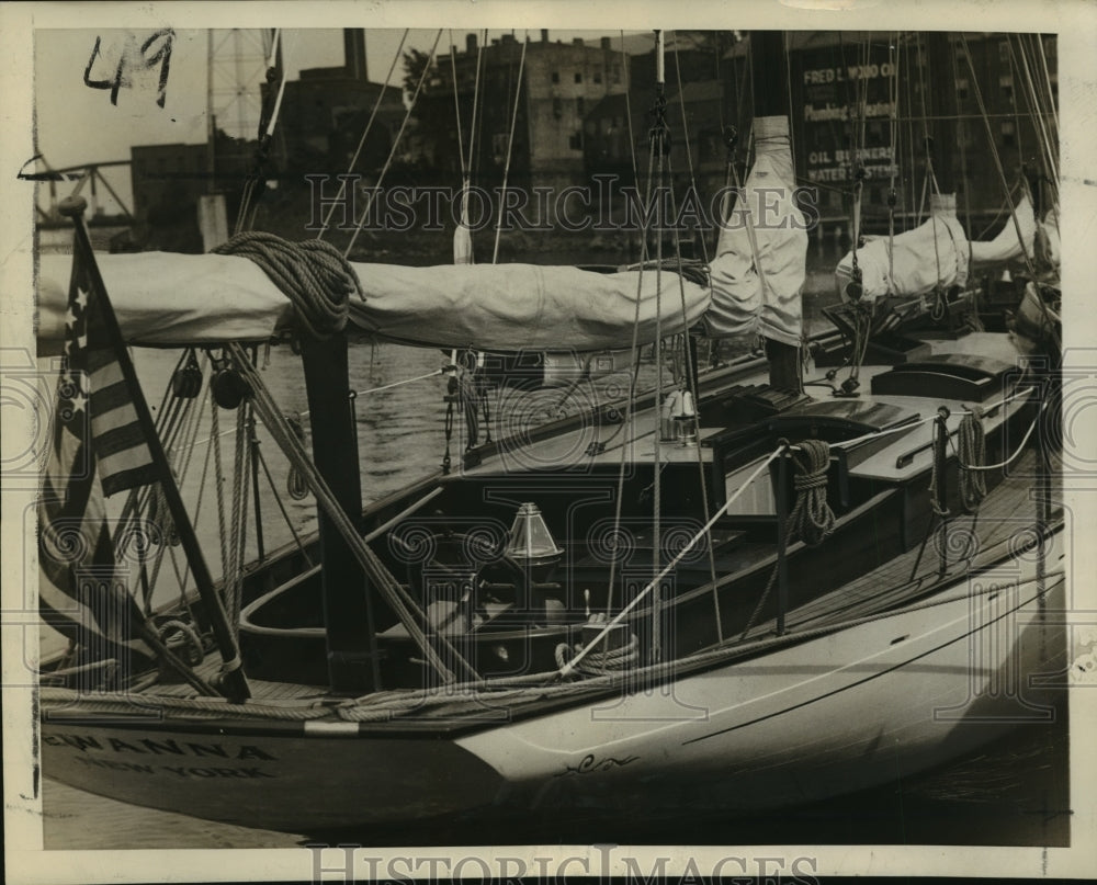 1936 Press Photo Sailboat Sewanna Docked in Portsmouth, New Hampshire - Historic Images