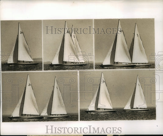 1962 Press Photo Series Sloop Boat "Columbia" & "Nyala" During Speed Test - Historic Images