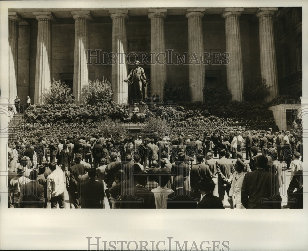 1971 Parks Commissioner August Heckscher at flower display opening - Historic Images