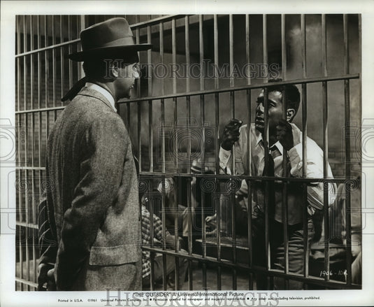 1961 Press Photo Actor Tony Curtis, George Lymbrum in "The Outsider" Movie - Historic Images