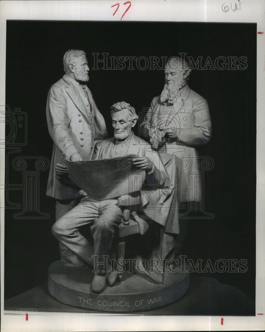 1960 Press Photo Council of War Statue with Abraham Lincoln, Edwin Stanton - Historic Images