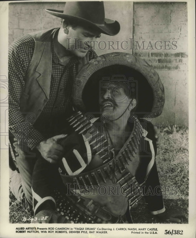 1956 Press Photo Rod Cameron in &quot;Yaqui Drums&quot; co-starring J. Carrol Naish - Historic Images