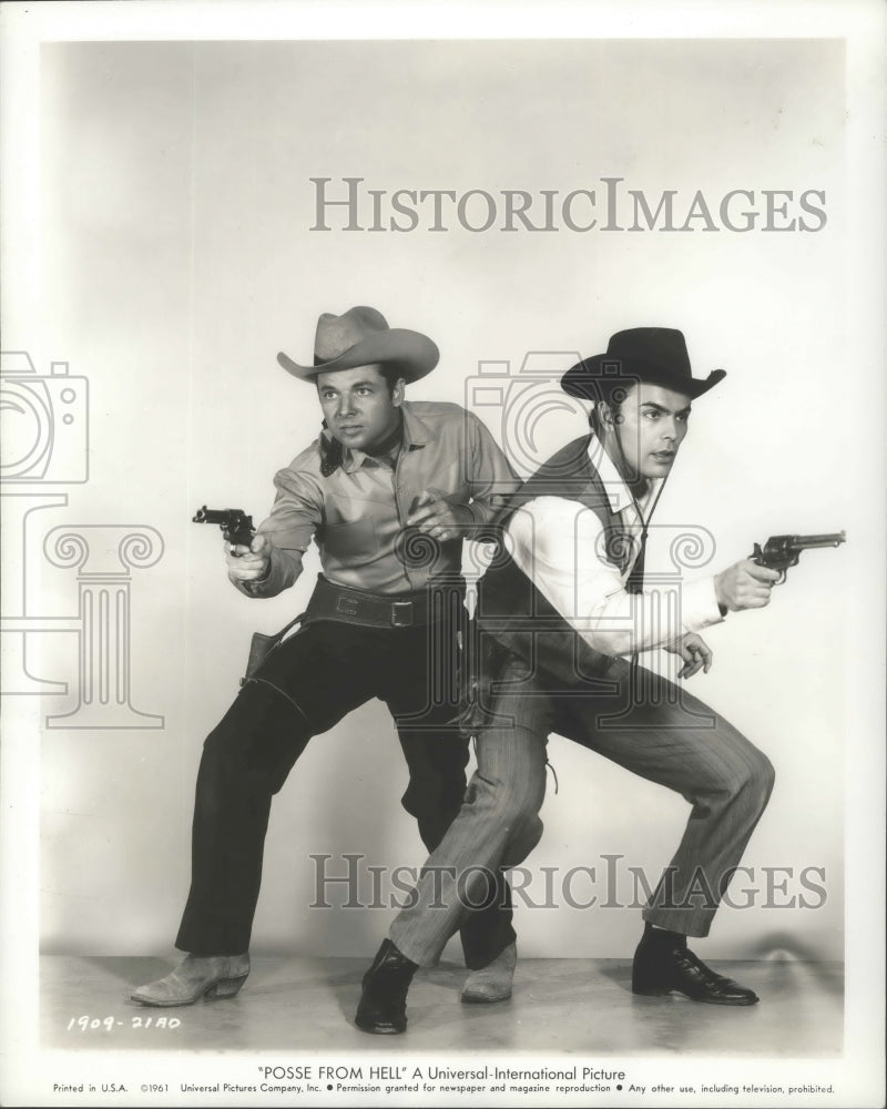 1961 Press Photo Posse From Hell starring Audie Murphy, John Saxon - Historic Images