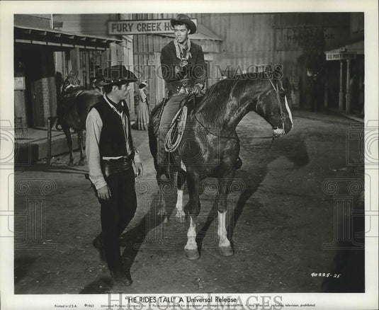 1963 Press Photo Carl Reindall and Tony Young in the film "He Rides Tall" - Historic Images