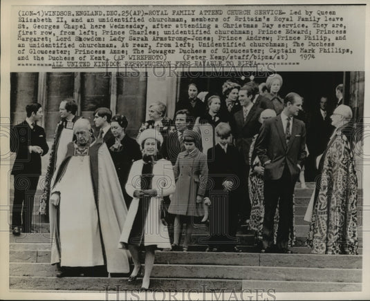 1974 Queen Elizabeth II & Members of Royal Family Leave Chapel - Historic Images