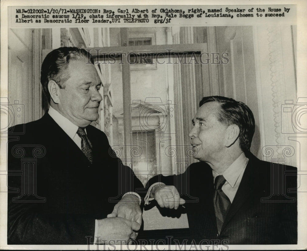 1971 Press Photo Rep Carl Albert of OK Chats with Rep Hale Boggs of Louisiana - Historic Images