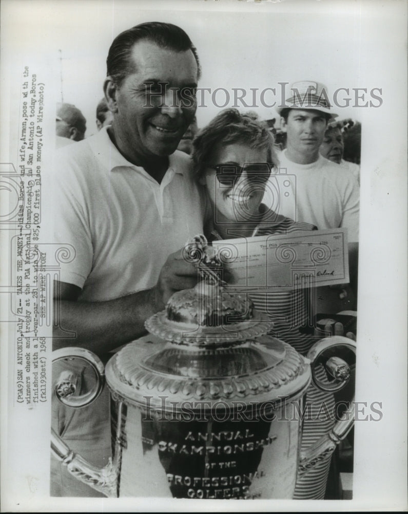 1968 Julius Borba &amp; Wife Armen Pose with the Winners Check &amp; Trophy - Historic Images