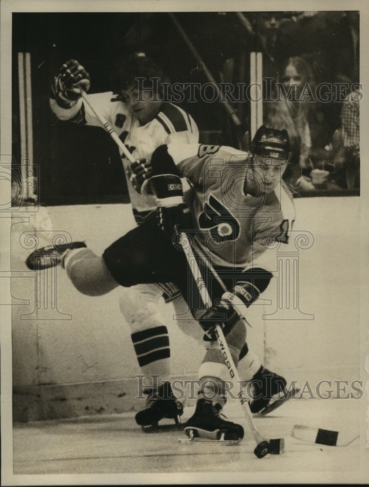 1974 Flyers Ross Lonsaerry Clears Puck in 1st Period Action of Semis - Historic Images