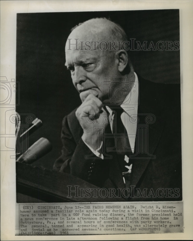 1961 Press Photo Dwight Eisenhower Visits Cincinnati for GOP Fund Raising Dinner - Historic Images