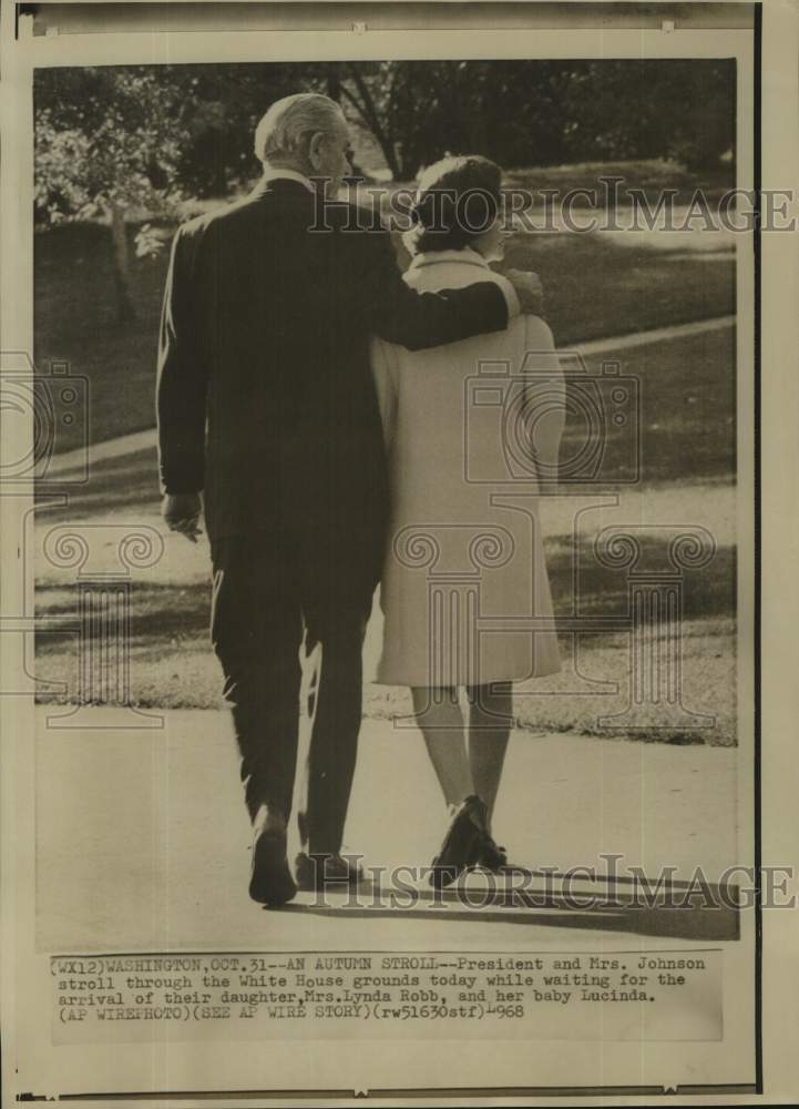 1968 Washington-President and Mrs. Johnson wait for their daughter-Historic Images