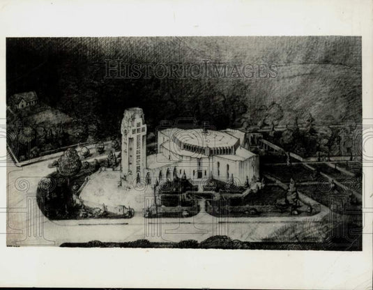 1932 Press Photo Drawing of Church of the Little Flower in Detroit, Michigan- Historic Images