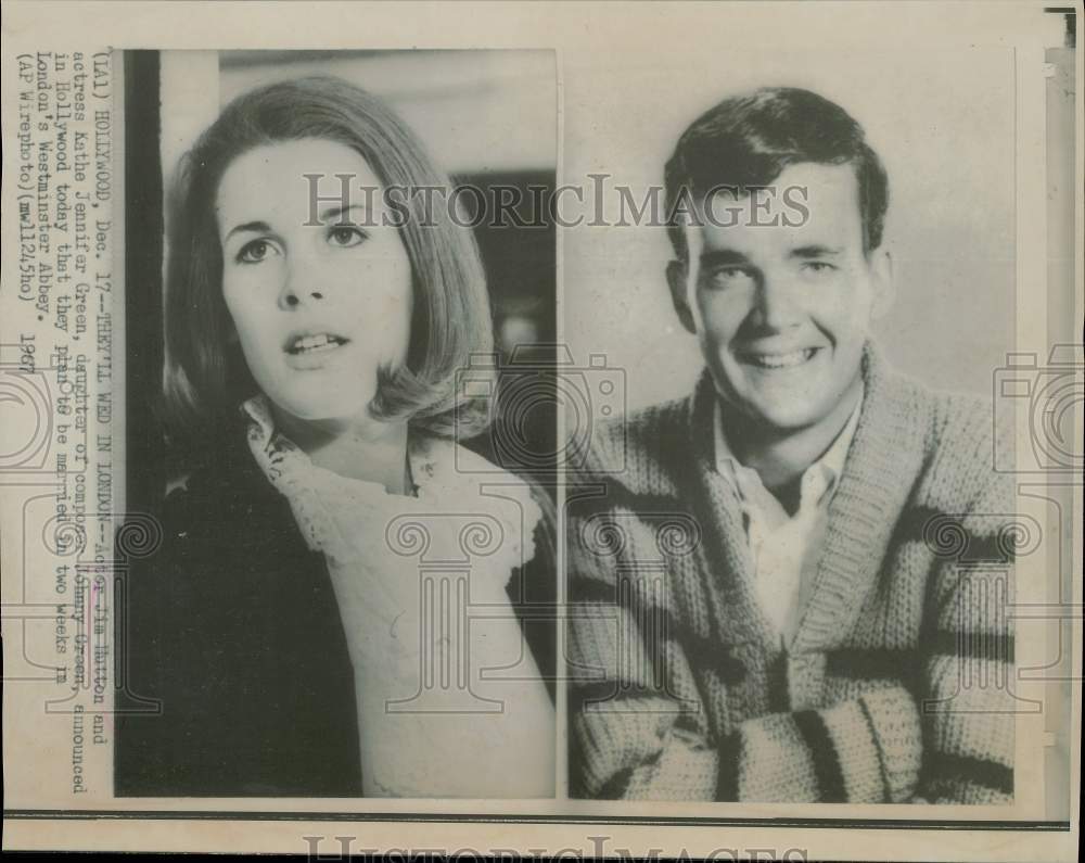 1967 Press Photo Jim Hutton and Kathe Green announce marriage plans in Hollywood- Historic Images