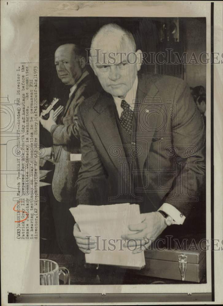 1973 Press Photo FBI Director L. Patrick Gray III at Senate Judiciary Hearing- Historic Images