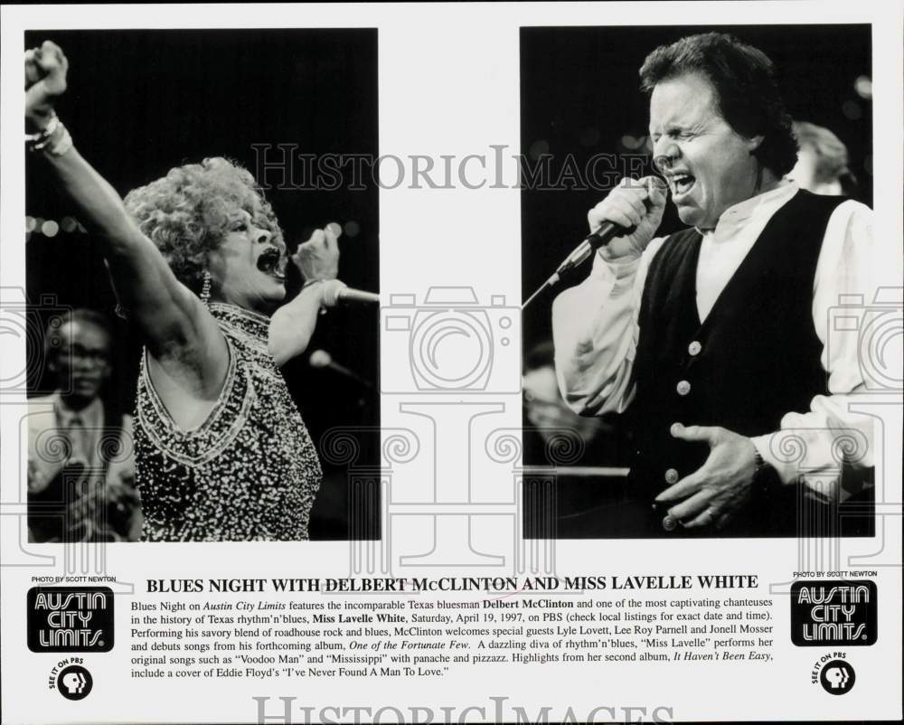 1997 Press Photo Miss Lavelle White &amp; Delbert McClinton sing during Blues Night- Historic Images