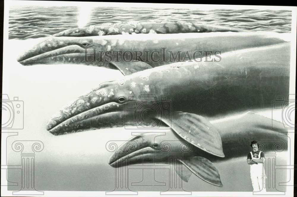 Press Photo Robert Wyland&#39;s Fourth &quot;Whaling Wall&quot; mural on White Rock building- Historic Images