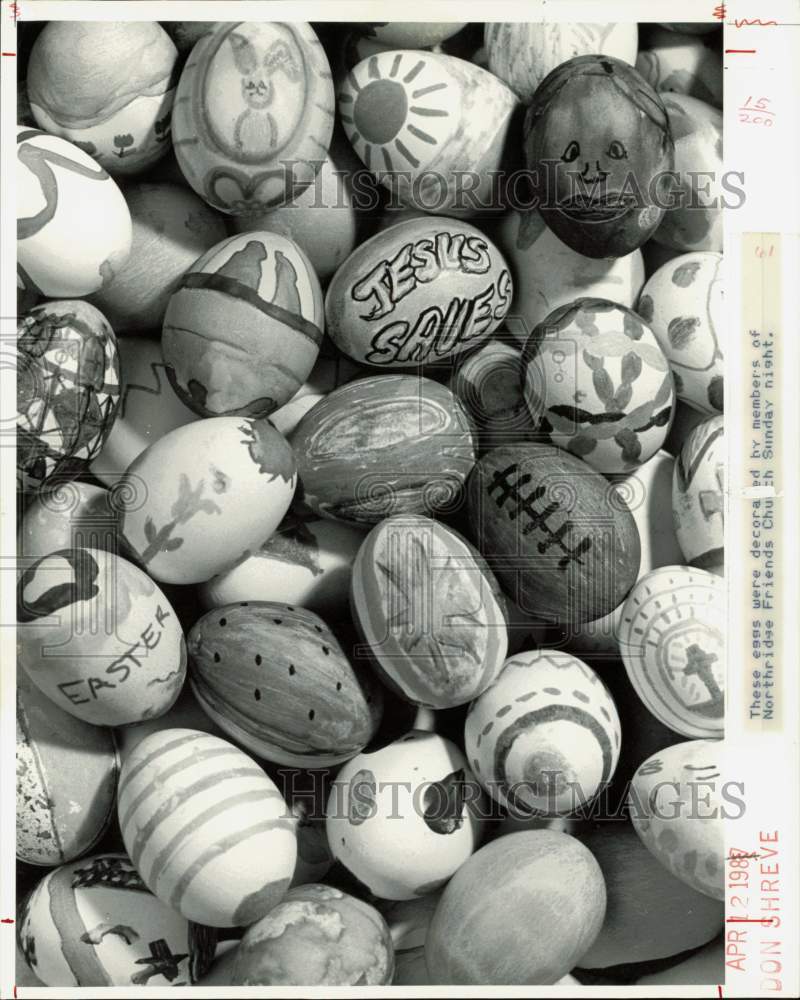 1987 Press Photo Easter Eggs Decorated by Northridge Friends Church Members- Historic Images