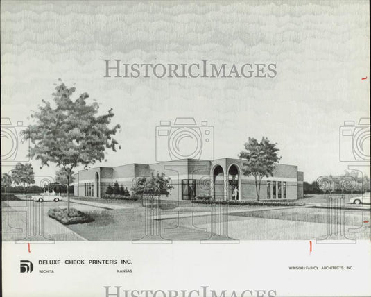 1987 Press Photo Artist's sketch of Deluxe Check Printers, Incorporated, Wichita- Historic Images