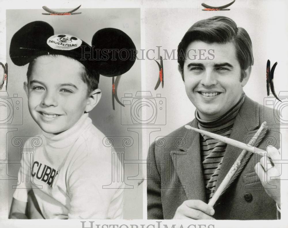 1968 Press Photo Actor Carl O&#39; Brien as a Young Mouseketeer and as Drummer- Historic Images