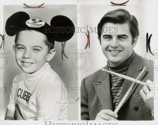 1968 Press Photo Actor Carl O' Brien as a Young Mouseketeer and as Drummer- Historic Images