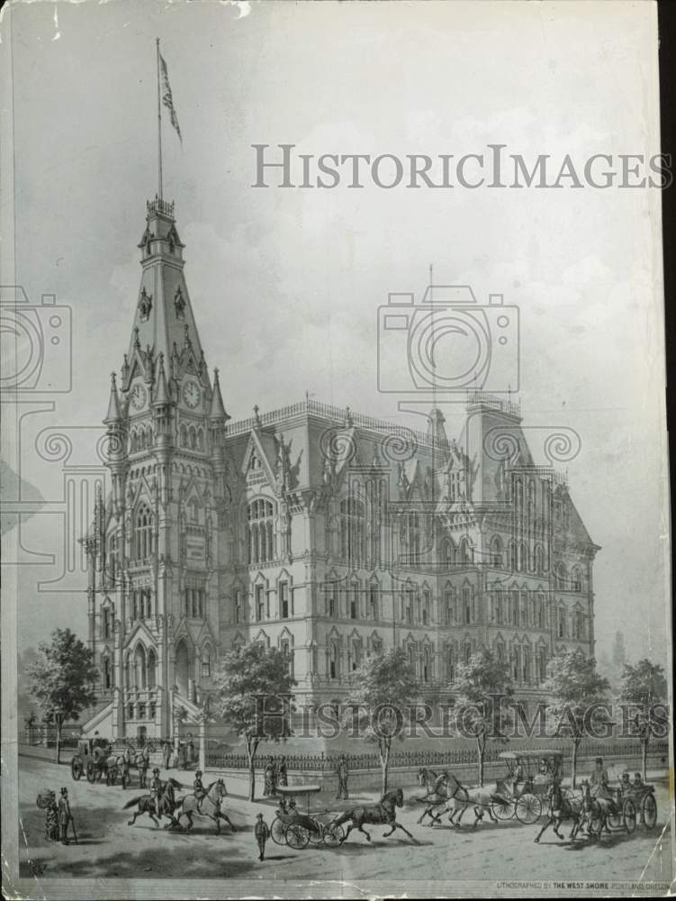 Press Photo Artist&#39;s drawing of old Portland High School in Oregon - lra92939- Historic Images